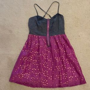Denim and pink eyelet dress. So cute on.